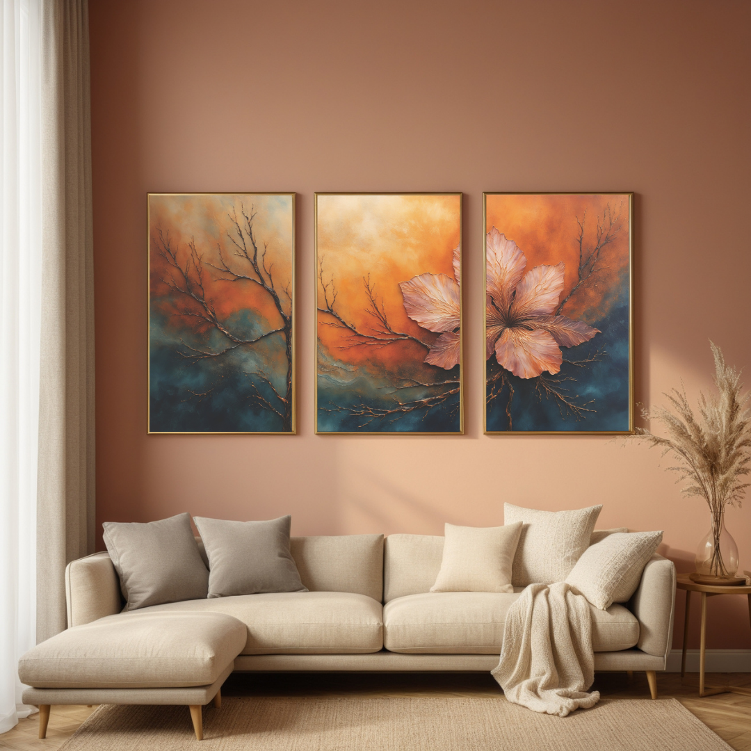Bold Floral Abstract Wall Art | Fiery Boho Canvas