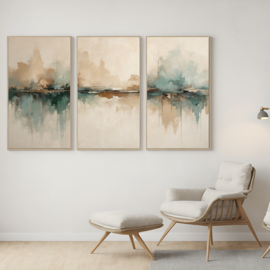 Abstract Landscape Wall Art | Earthy Neutrals & Teal Modern Print | Minimalist Canvas Decor