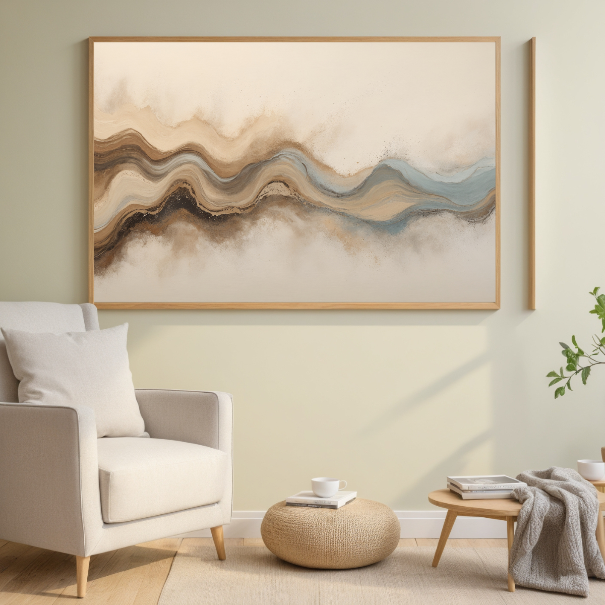 Earthy Abstract Wave Wall Art | Neutral & Blue Minimalist Landscape Art| Modern Canvas Decor