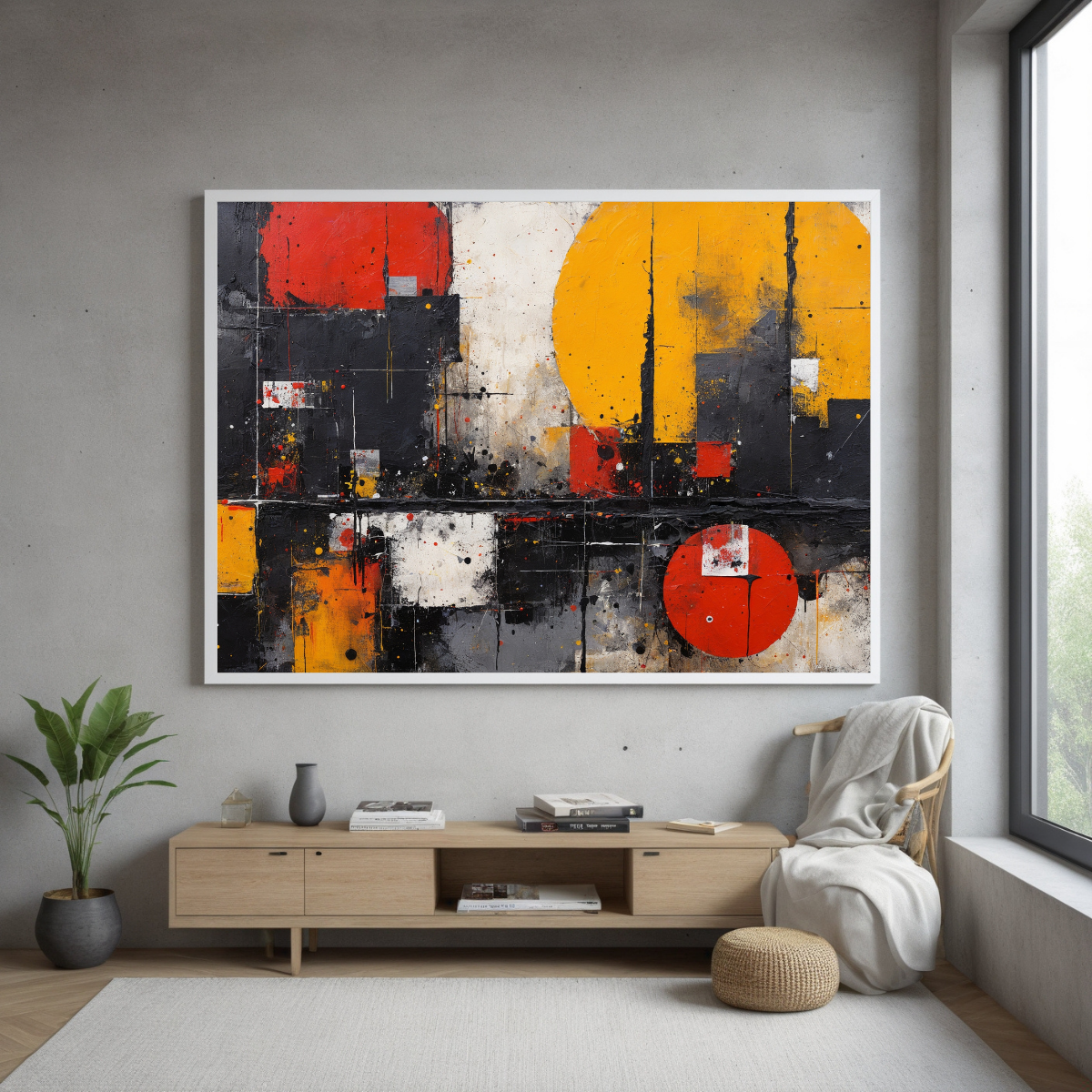 Modern Industrial Cityscape Art | Red, Black & Gold Artwork