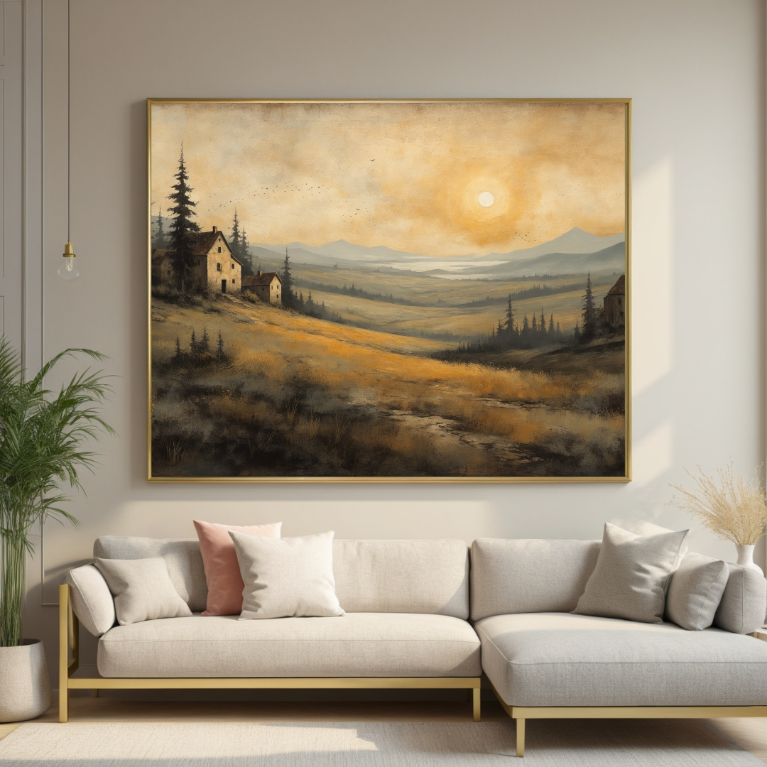 Serene Rustic Landscape Canvas | Tranquil Sunset Wall Art