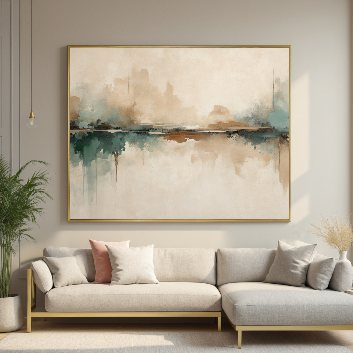 Abstract Landscape Wall Art | Earthy Neutrals & Teal Modern Print | Minimalist Canvas Decor