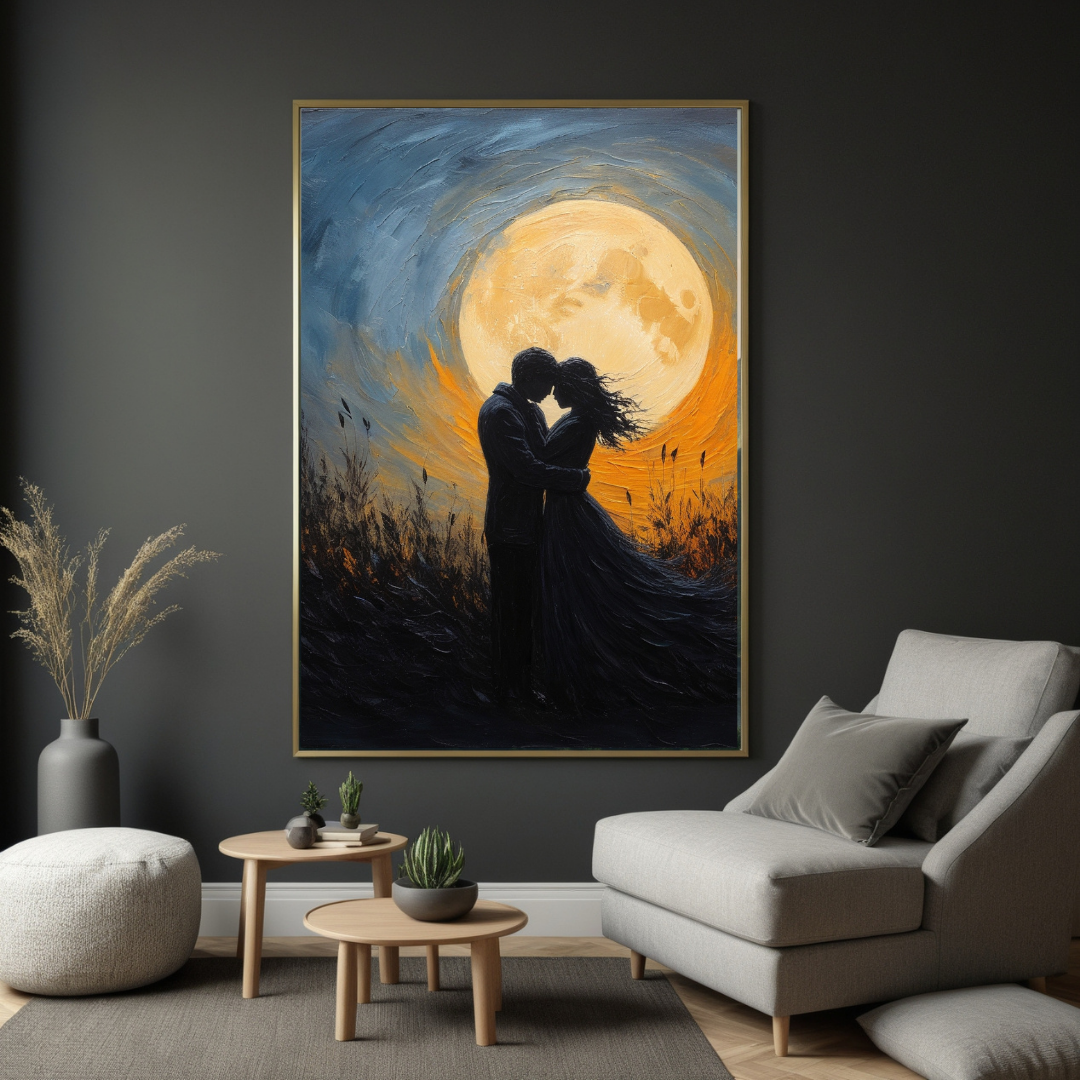Moonlit Embrace | Romantic Silhouette Wall Art