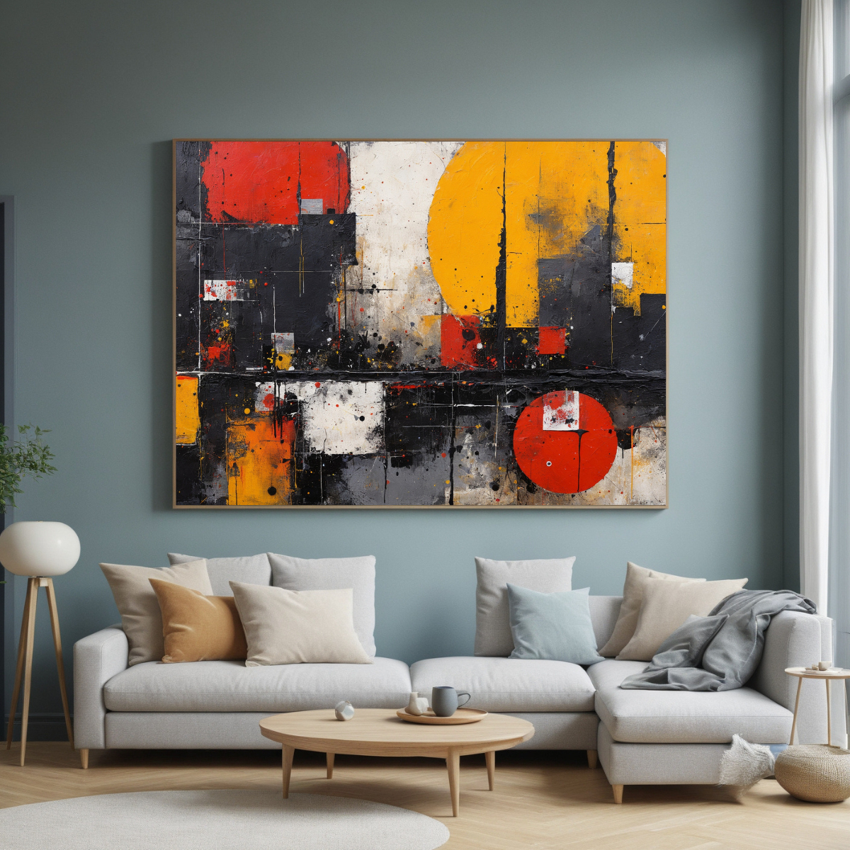 Modern Industrial Cityscape Art | Red, Black & Gold Artwork