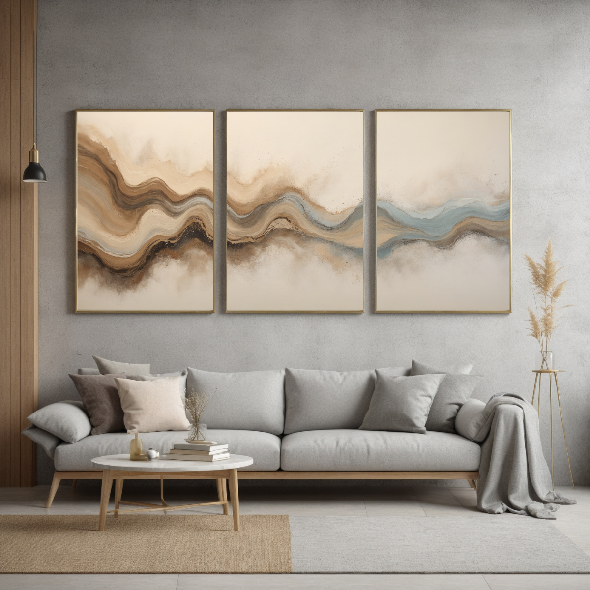 Earthy Abstract Wave Wall Art | Neutral & Blue Minimalist Landscape Art| Modern Canvas Decor