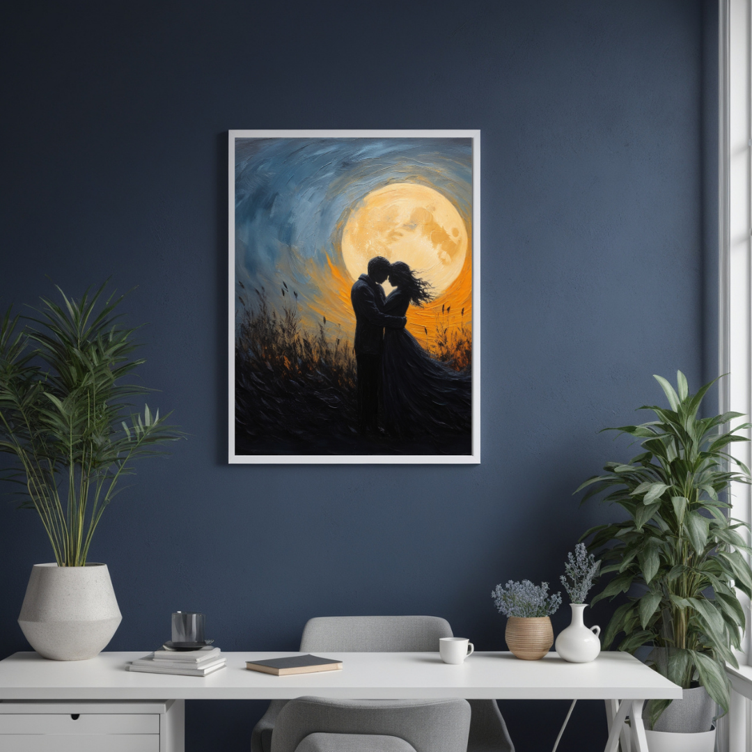 Moonlit Embrace | Romantic Silhouette Wall Art