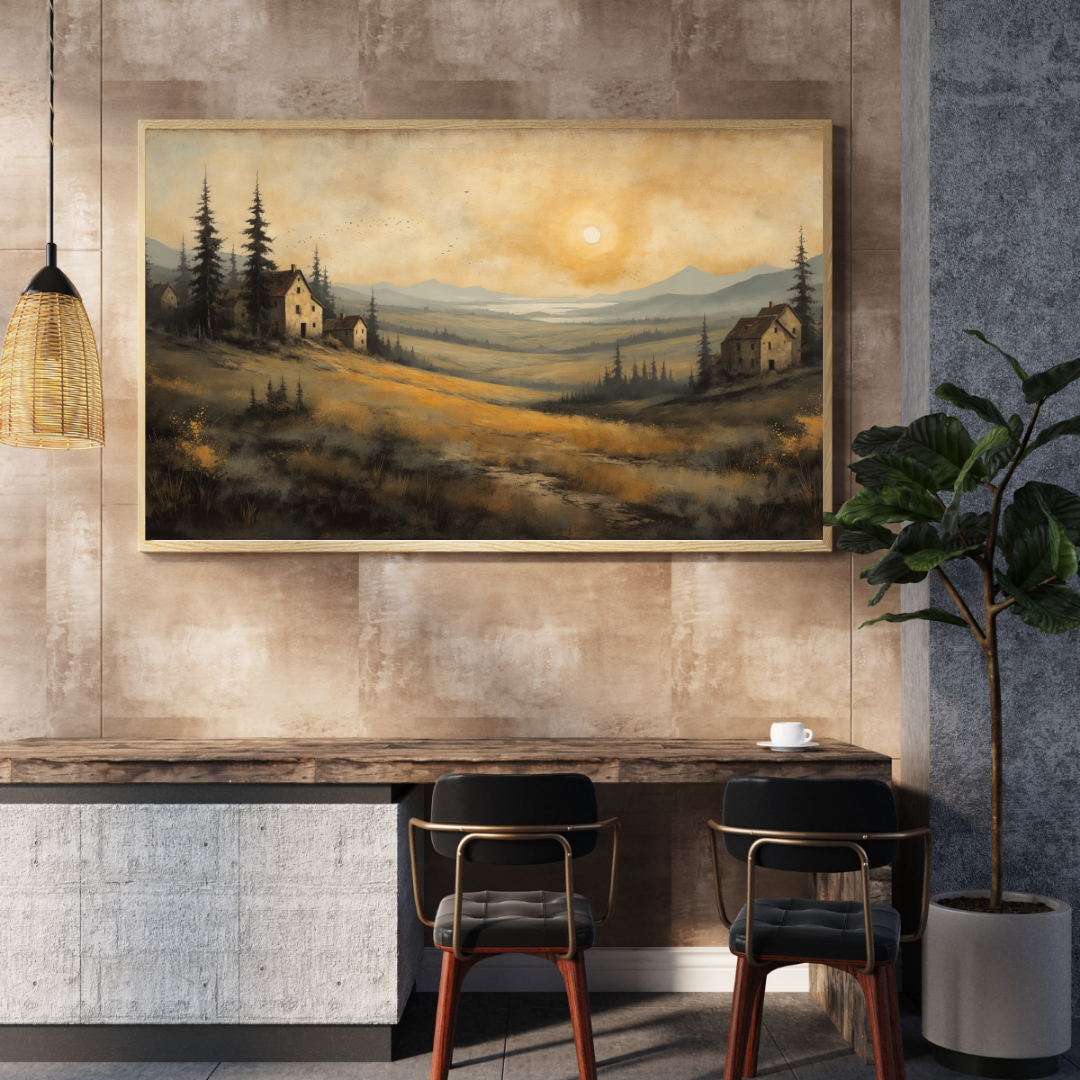 Serene Rustic Landscape Canvas | Tranquil Sunset Wall Art