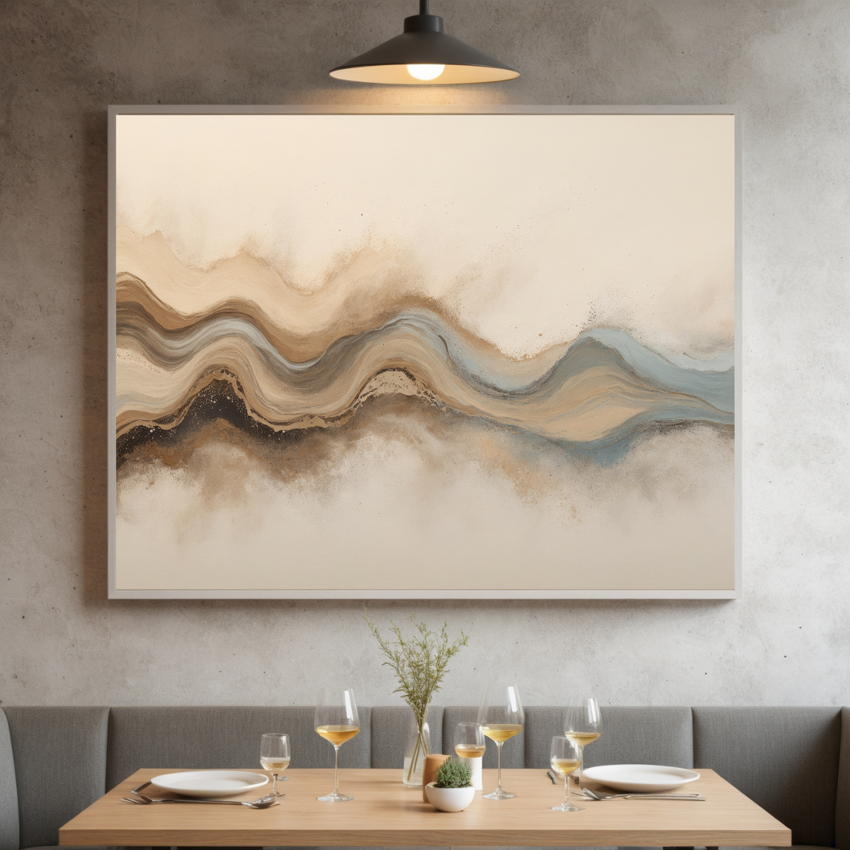 Earthy Abstract Wave Wall Art | Neutral & Blue Minimalist Landscape Art| Modern Canvas Decor