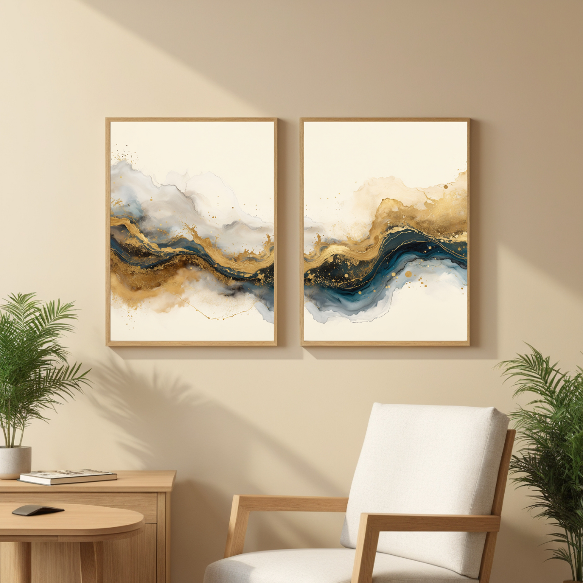 Luxury Abstract Gold & Blue Fluid Art Print