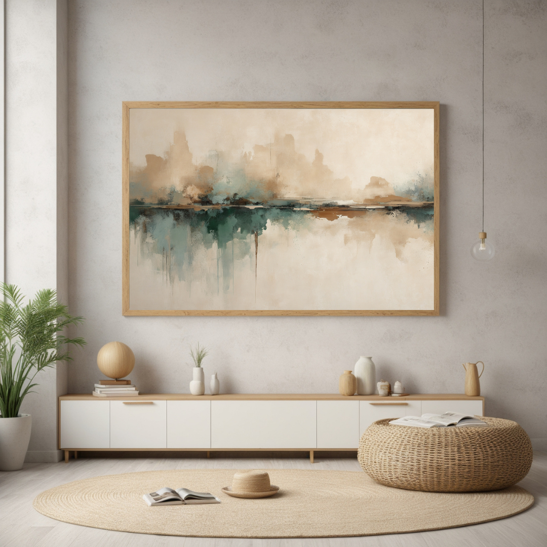 Abstract Landscape Wall Art | Earthy Neutrals & Teal Modern Print | Minimalist Canvas Decor