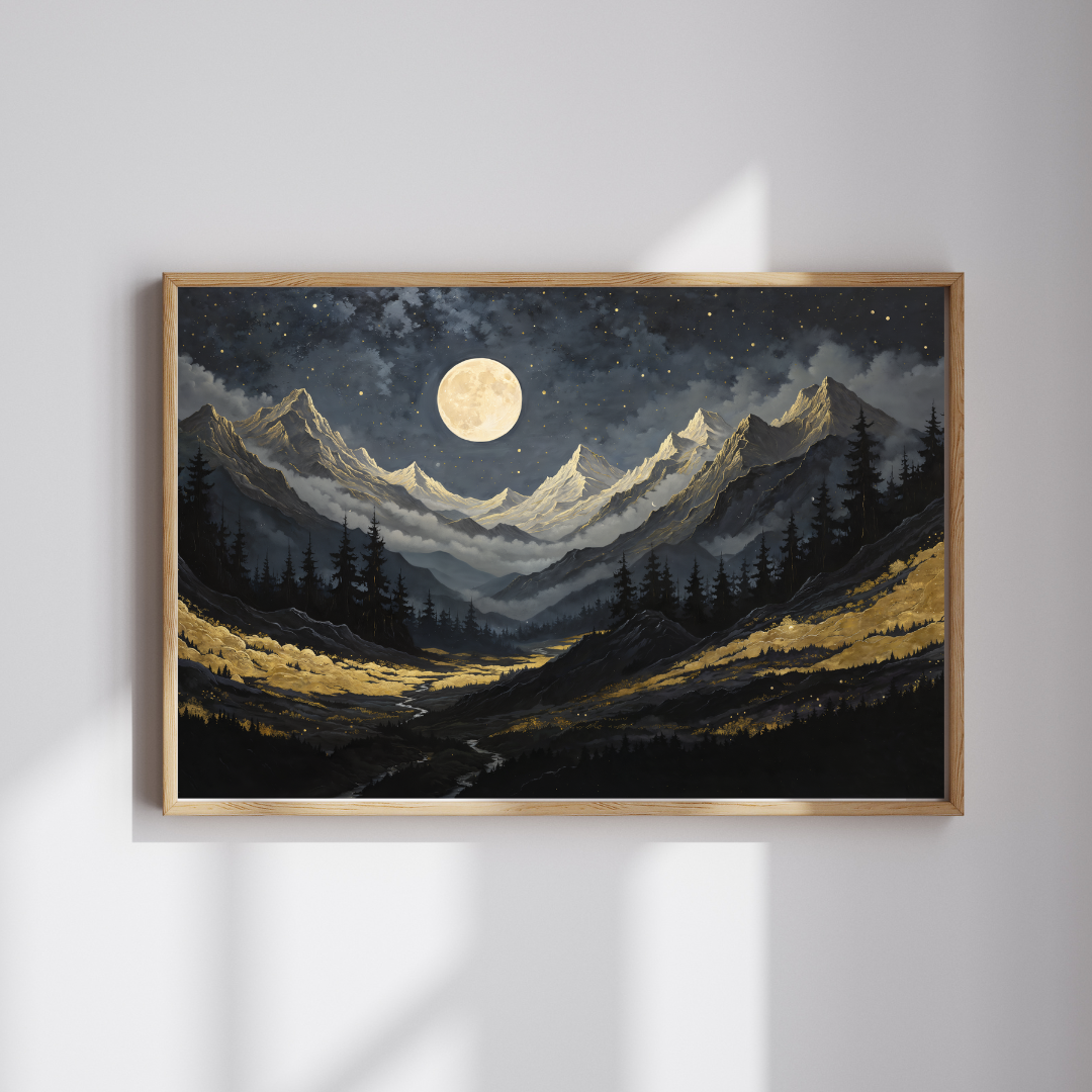 Luxurious Gold & Black Mountain Landscape Wall Art