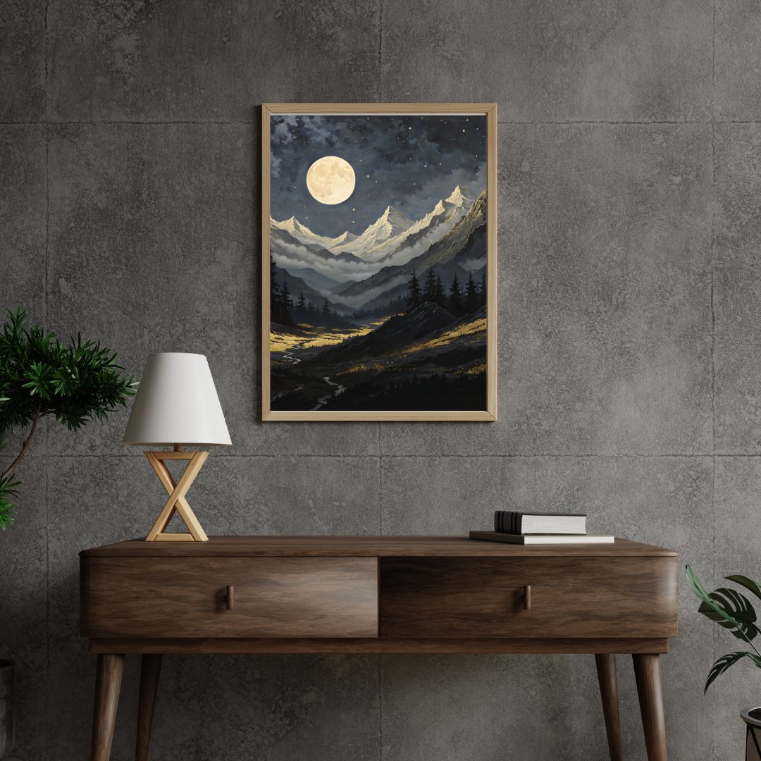 Luxurious Gold & Black Mountain Landscape Wall Art