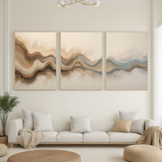 Earthy Abstract Wave Wall Art | Neutral & Blue Minimalist Landscape Art| Modern Canvas Decor