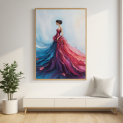 Elegant Woman in Flowing Dress | Red & Blue Abstract Wall Art | Modern Feminine Canvas