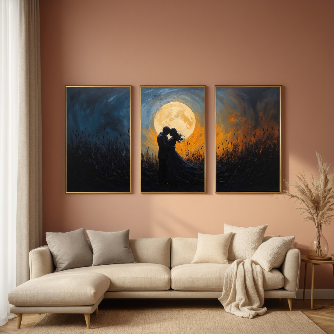 Moonlit Embrace | Romantic Silhouette Wall Art