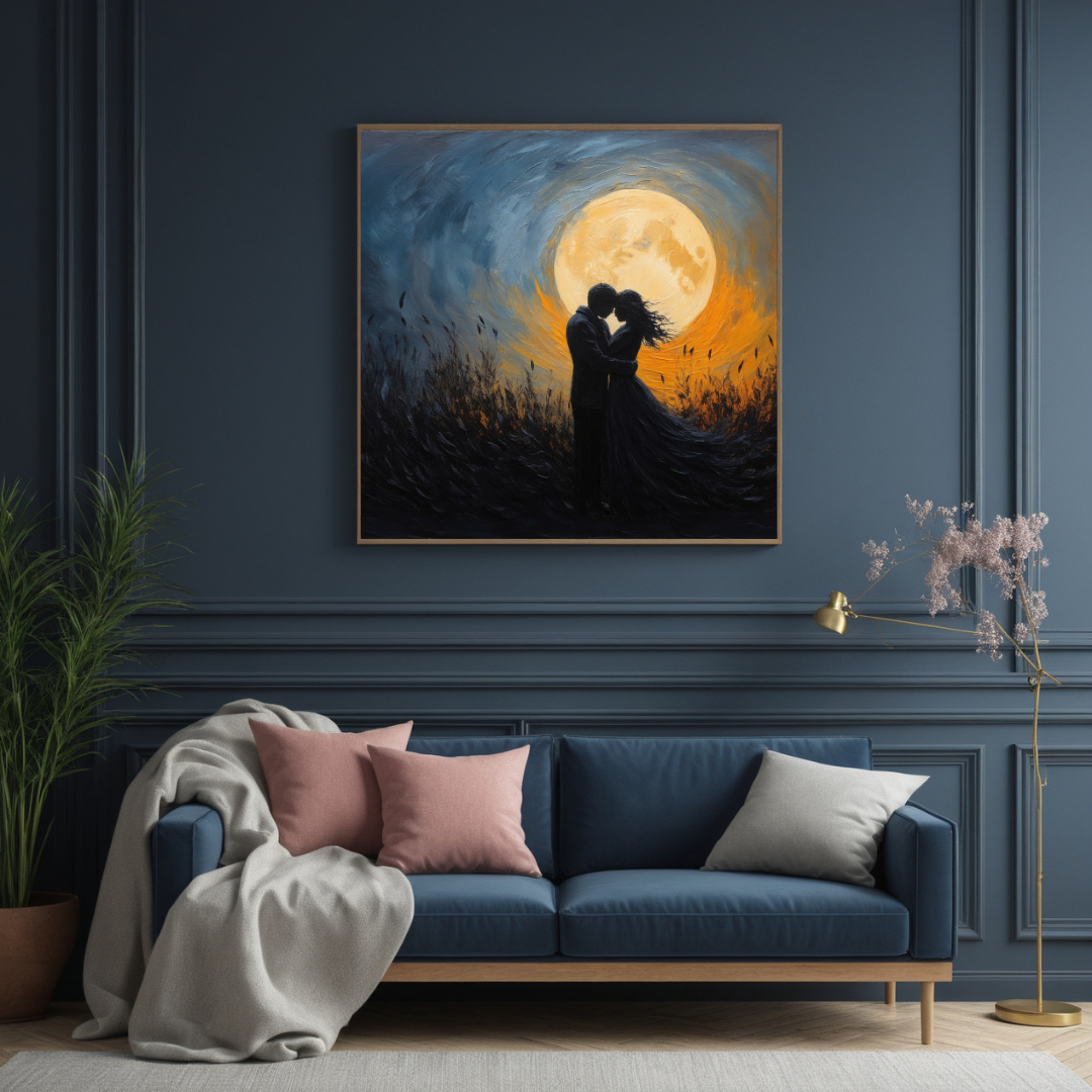 Moonlit Embrace | Romantic Silhouette Wall Art
