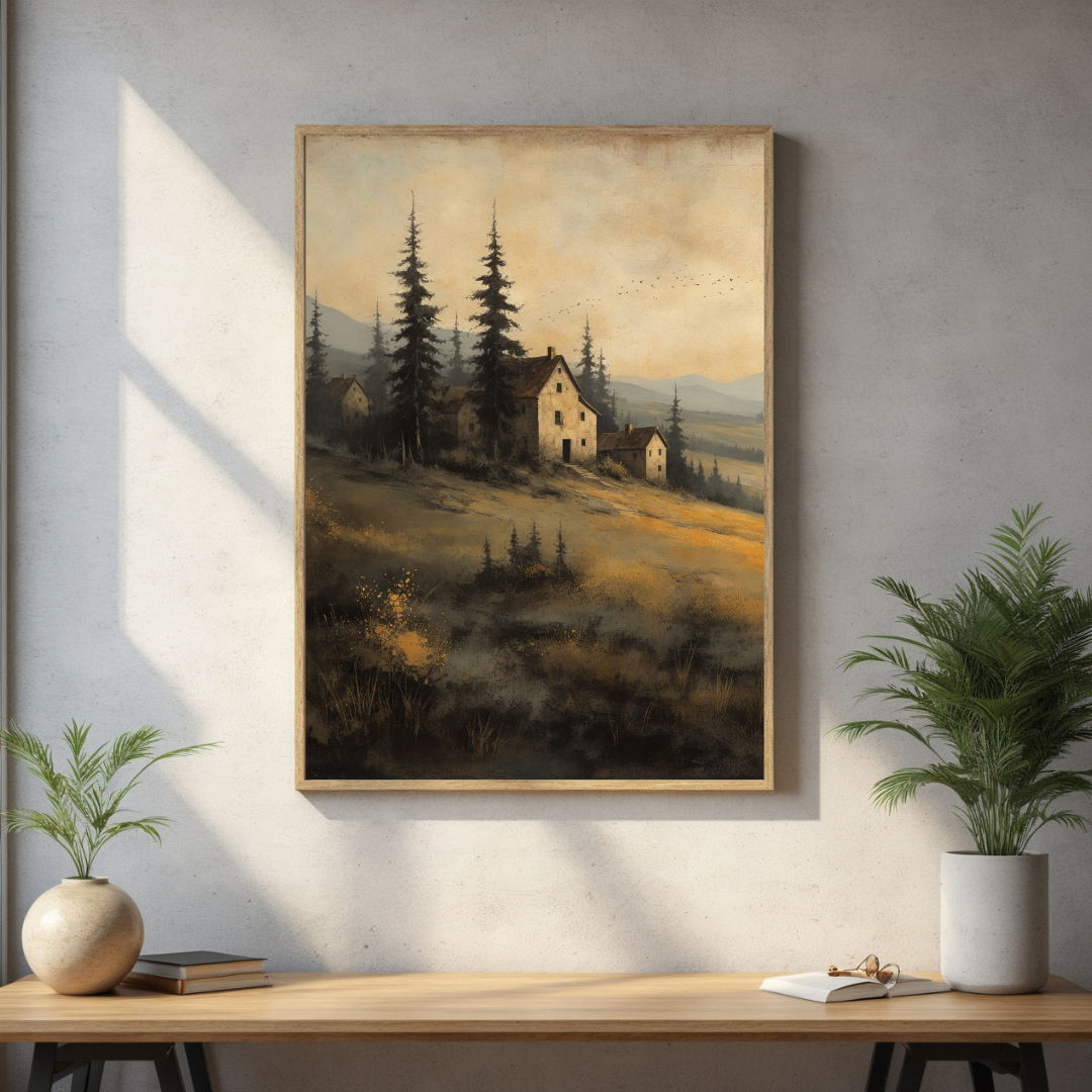 Serene Rustic Landscape Canvas | Tranquil Sunset Wall Art
