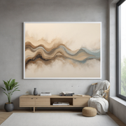 Earthy Abstract Wave Wall Art | Neutral & Blue Minimalist Landscape Art| Modern Canvas Decor