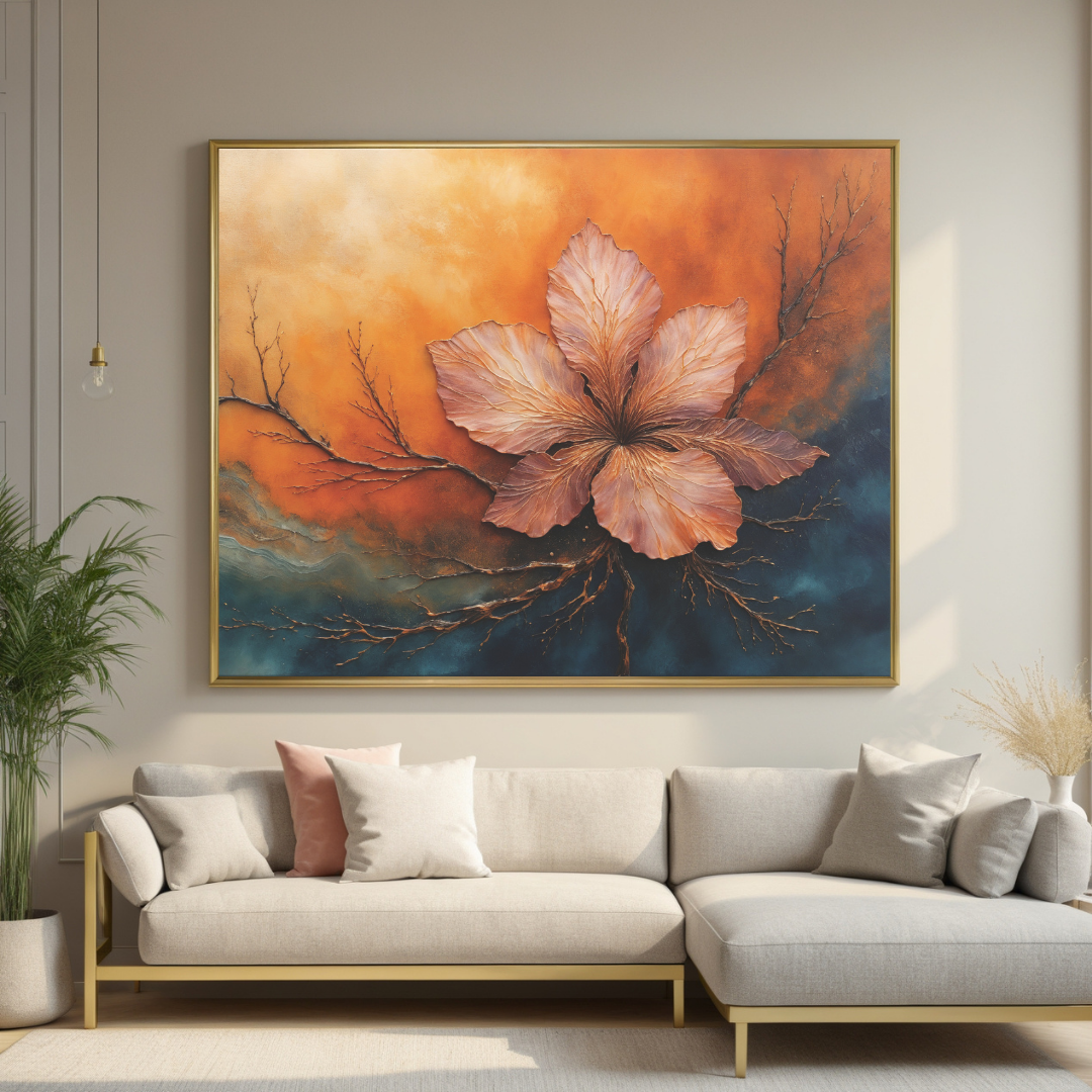 Bold Floral Abstract Wall Art | Fiery Boho Canvas