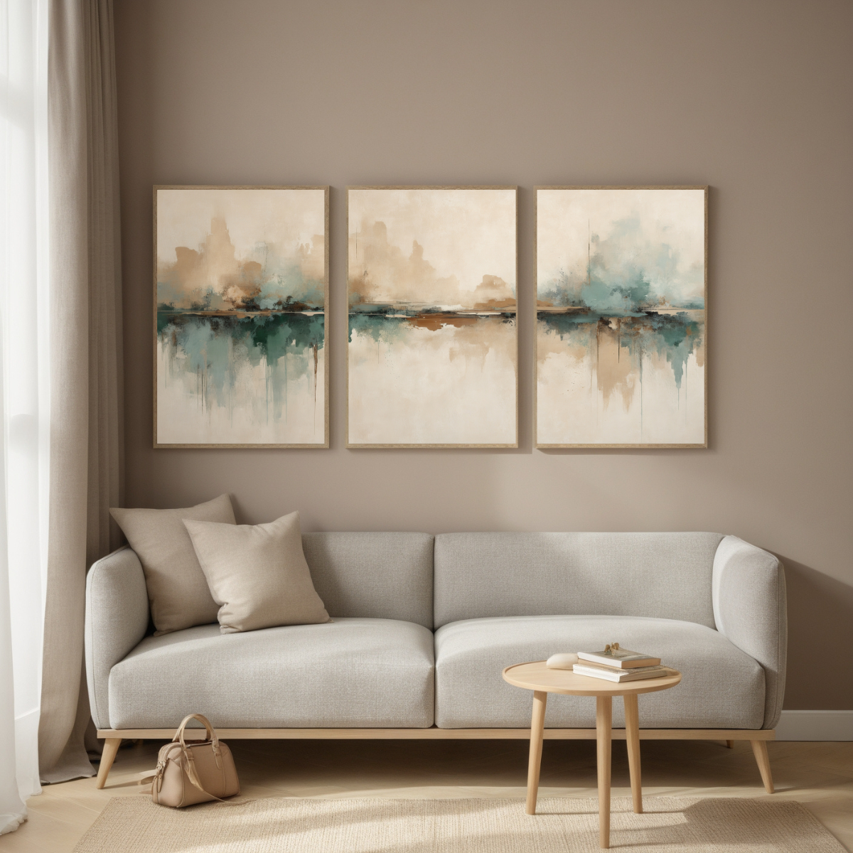 Abstract Landscape Wall Art | Earthy Neutrals & Teal Modern Print | Minimalist Canvas Decor