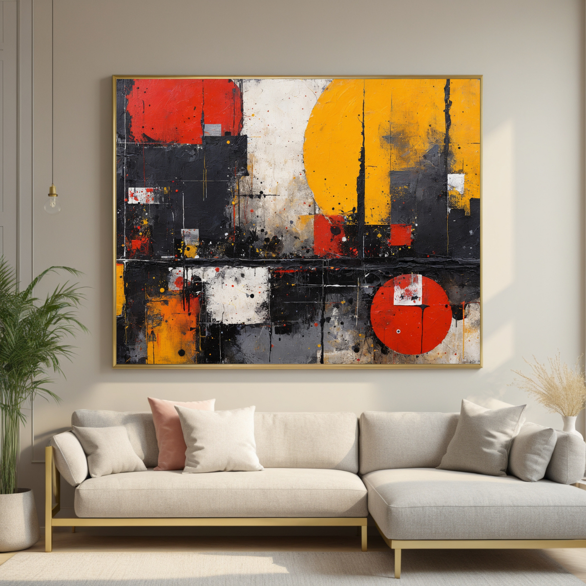 Modern Industrial Cityscape Art | Red, Black & Gold Artwork