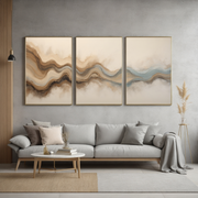 Earthy Abstract Wave Wall Art | Neutral & Blue Minimalist Landscape Art| Modern Canvas Decor