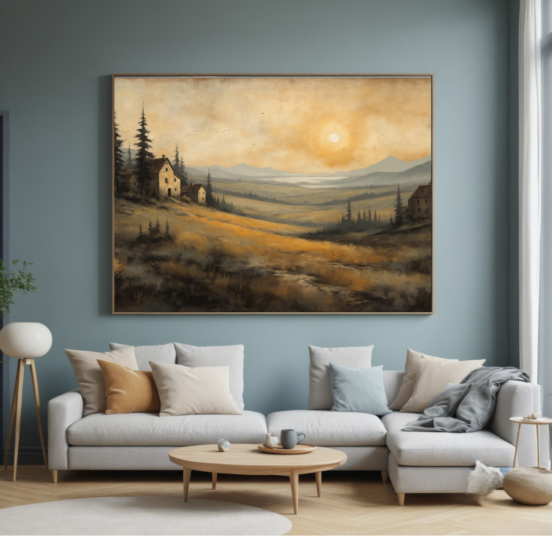 Serene Rustic Landscape Canvas | Tranquil Sunset Wall Art