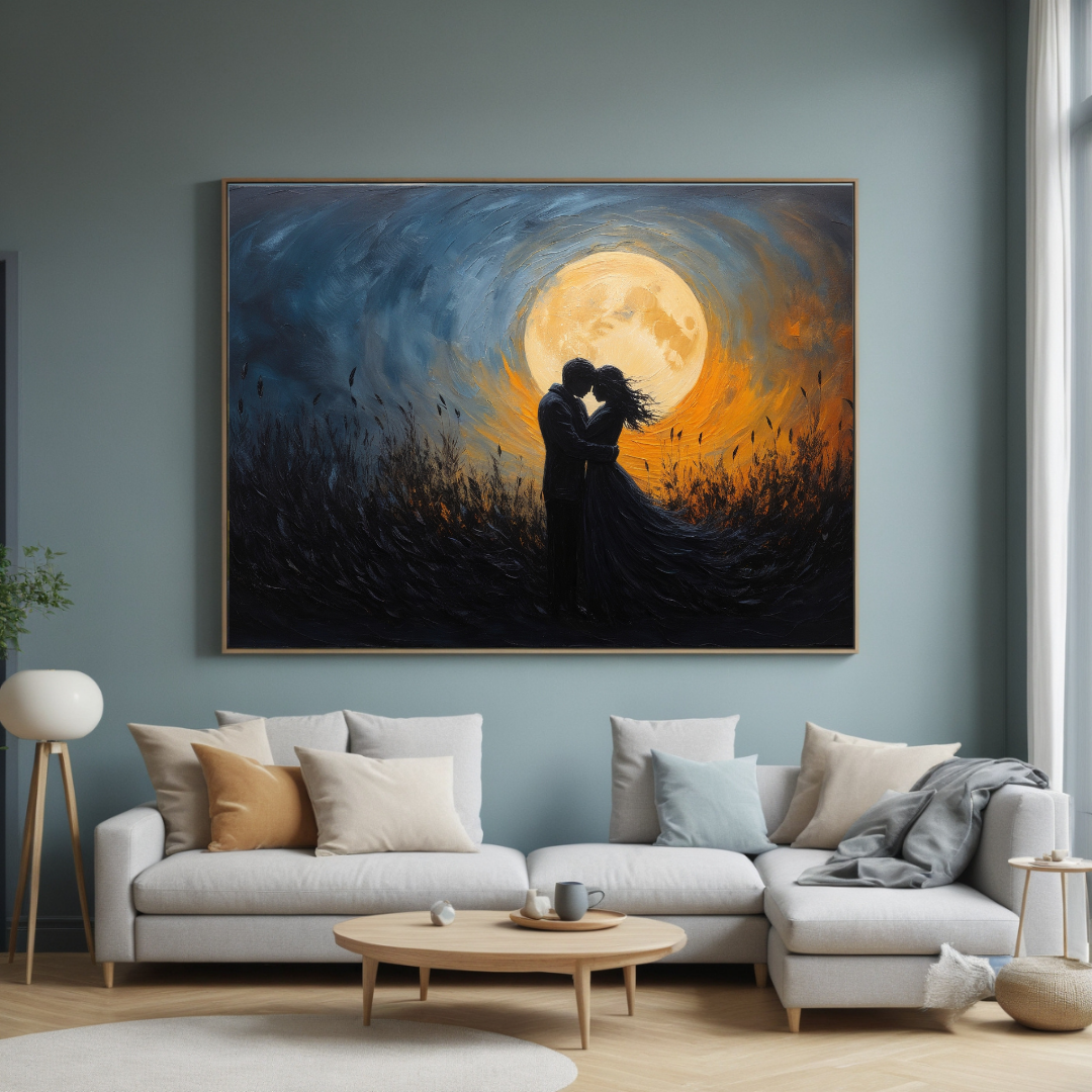 Moonlit Embrace | Romantic Silhouette Wall Art