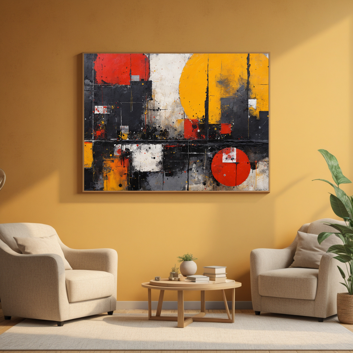 Modern Industrial Cityscape Art | Red, Black & Gold Artwork