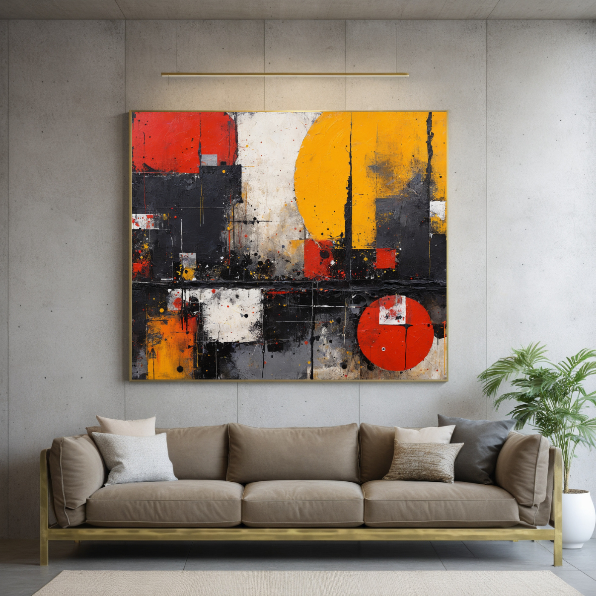 Modern Industrial Cityscape Art | Red, Black & Gold Artwork