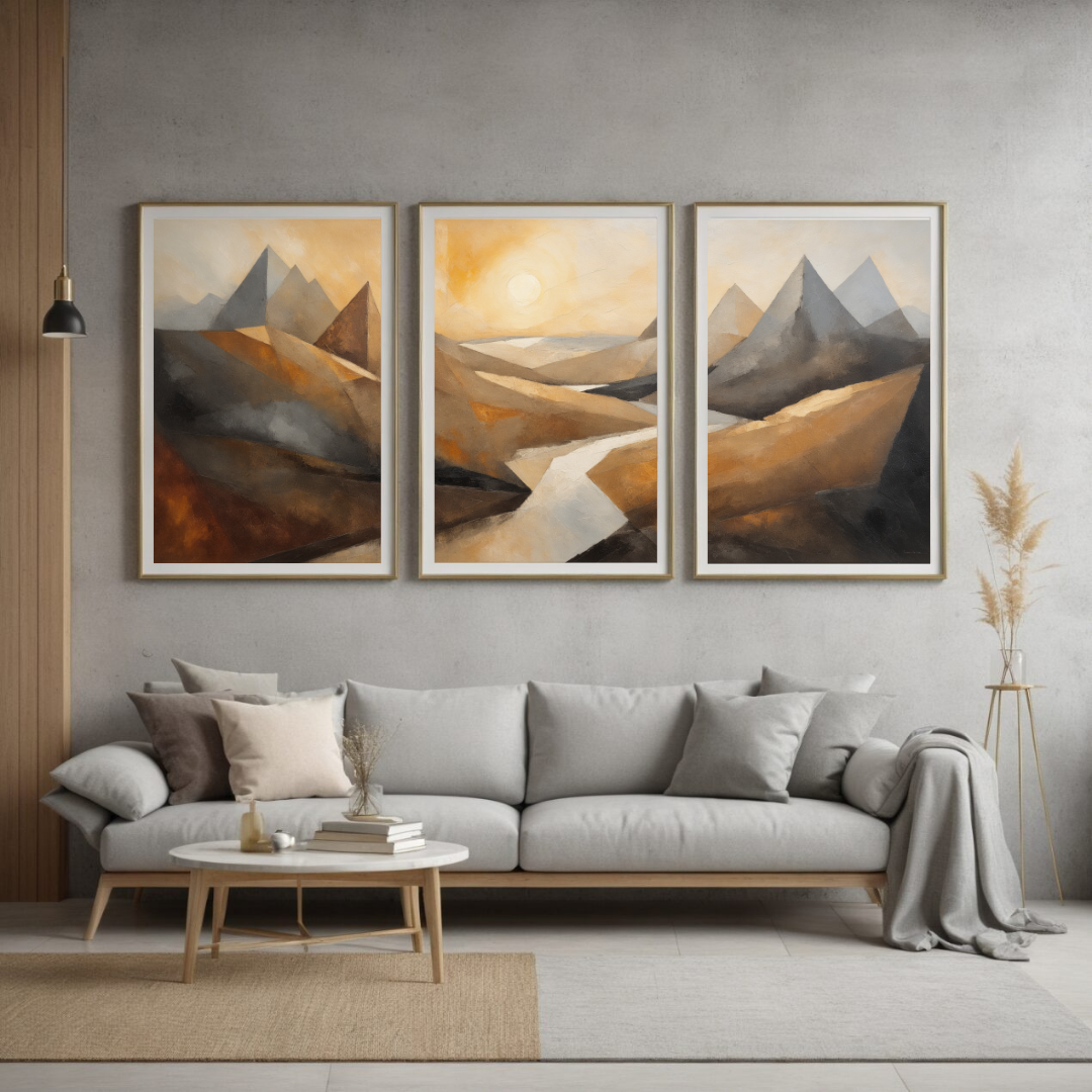 Abstract Mountain Landscape Triptych | Modern Canvas Wall Art Set
