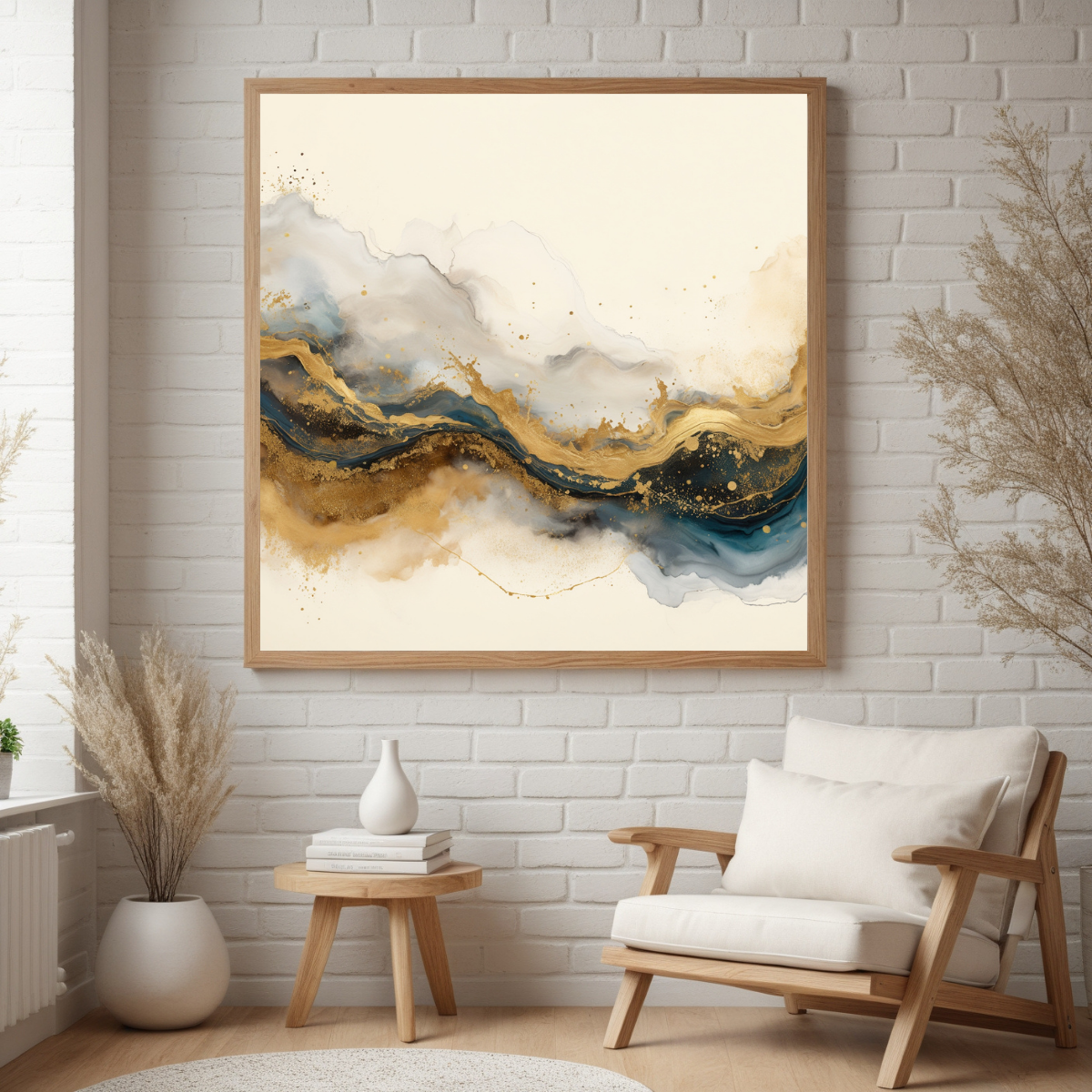 Luxury Abstract Gold & Blue Fluid Art Print
