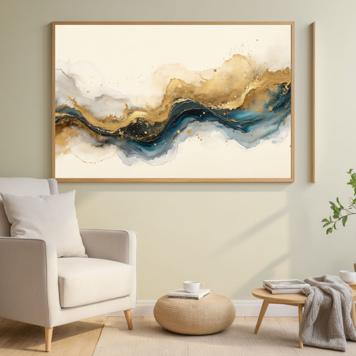 Luxury Abstract Gold & Blue Fluid Art Print