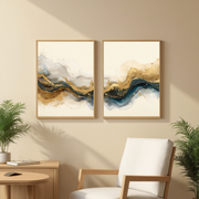 Luxury Abstract Gold & Blue Fluid Art Print