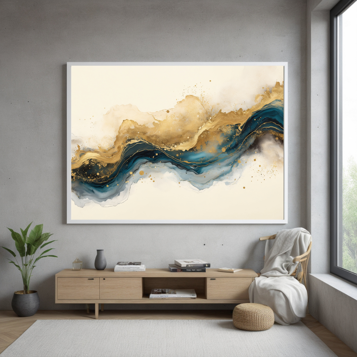 Luxury Abstract Gold & Blue Fluid Art Print