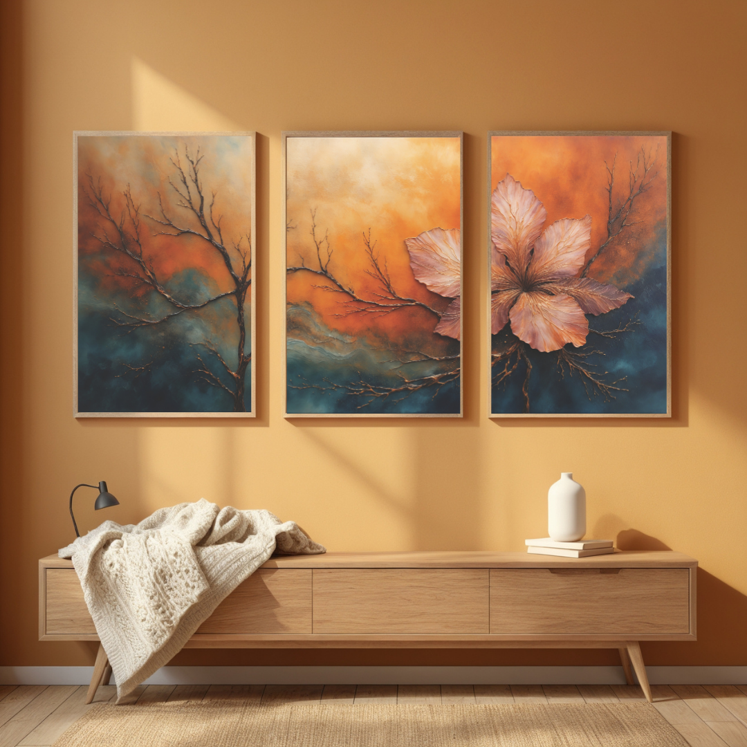 Bold Floral Abstract Wall Art | Fiery Boho Canvas