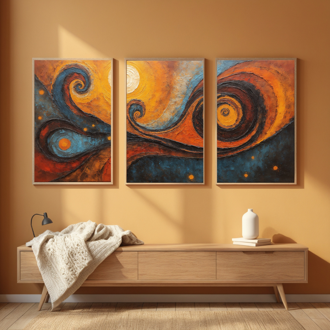 Abstract Galaxy Art | Vibrant Triptych Canvas