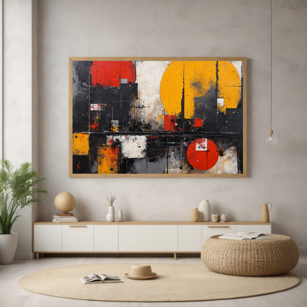Modern Industrial Cityscape Art | Red, Black & Gold Artwork