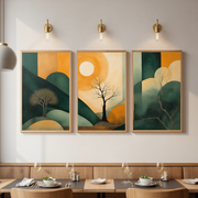 Lone Tree Under Sun Canvas | Warm Abstract Nature Scene | Boho Modern Wall Art