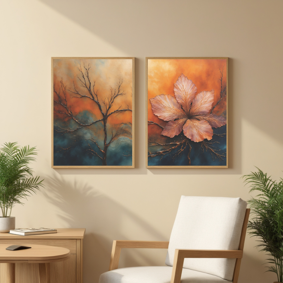 Bold Floral Abstract Wall Art | Fiery Boho Canvas