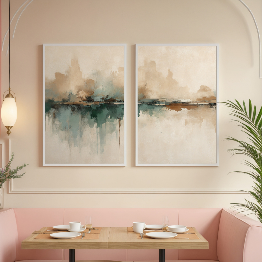 Abstract Landscape Wall Art | Earthy Neutrals & Teal Modern Print | Minimalist Canvas Decor