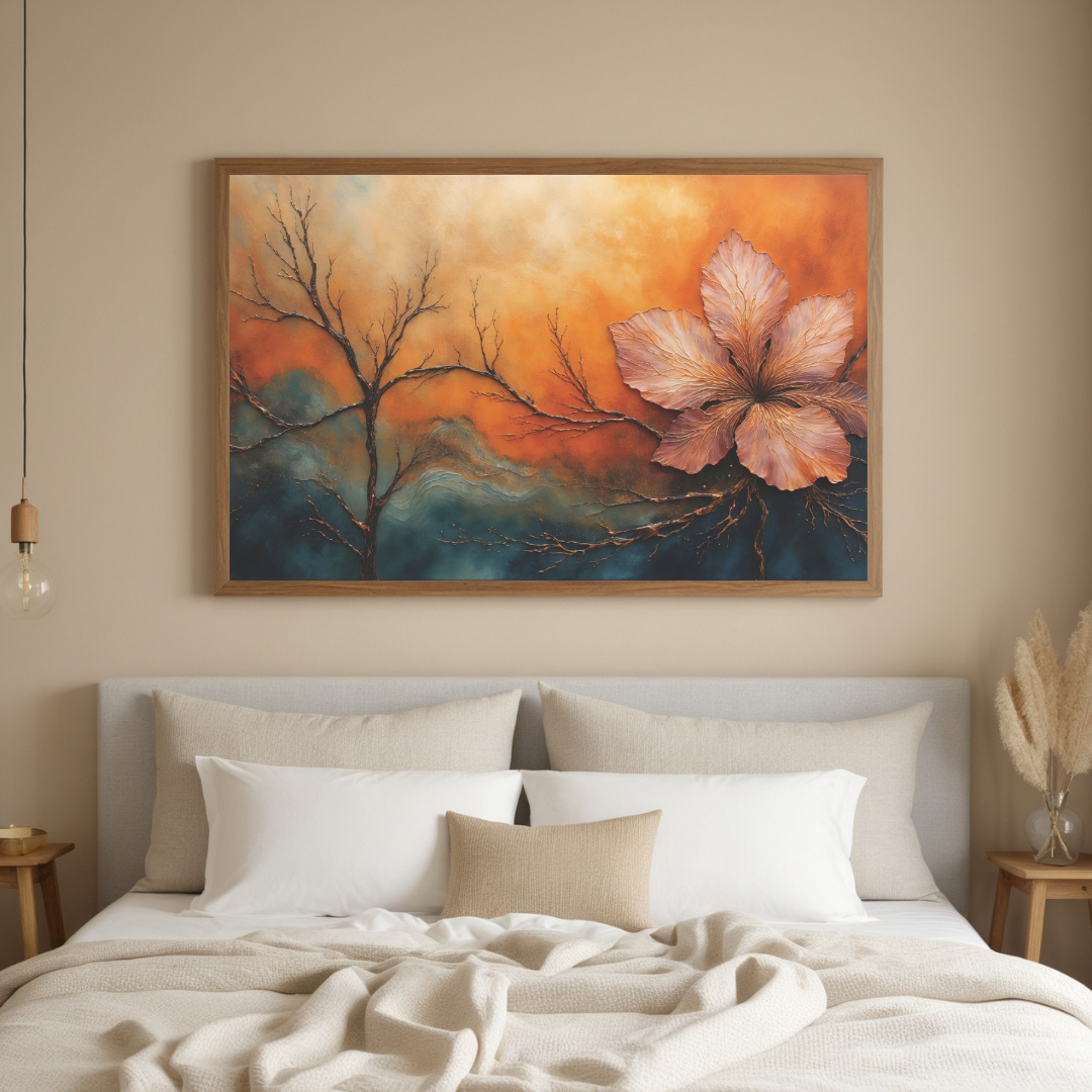 Bold Floral Abstract Wall Art | Fiery Boho Canvas