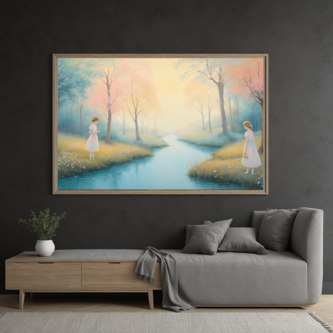 Girl by the Blossoming River – Canvas Wall Art
