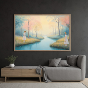 Girl by the Blossoming River – Canvas Wall Art