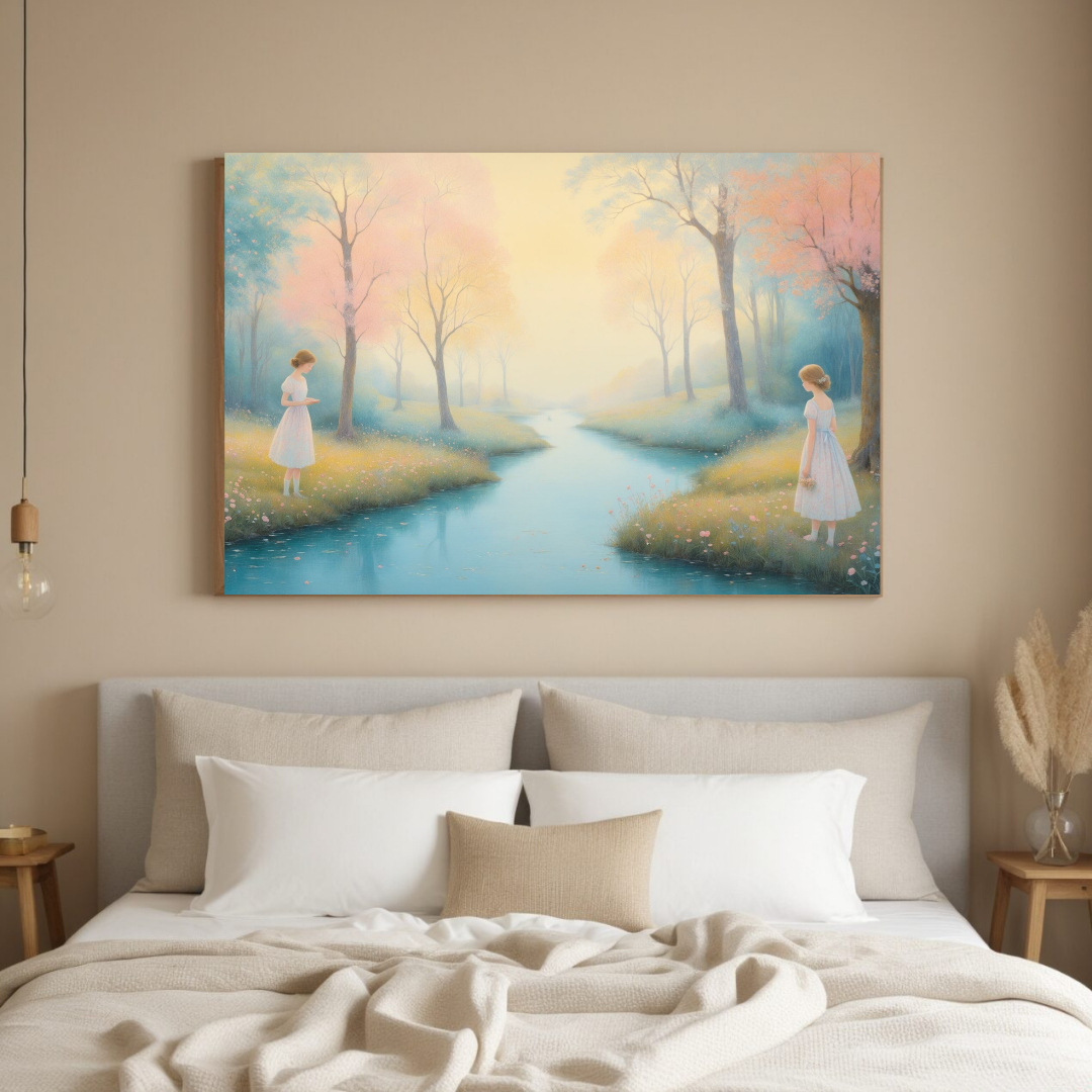 Girl by the Blossoming River – Canvas Wall Art
