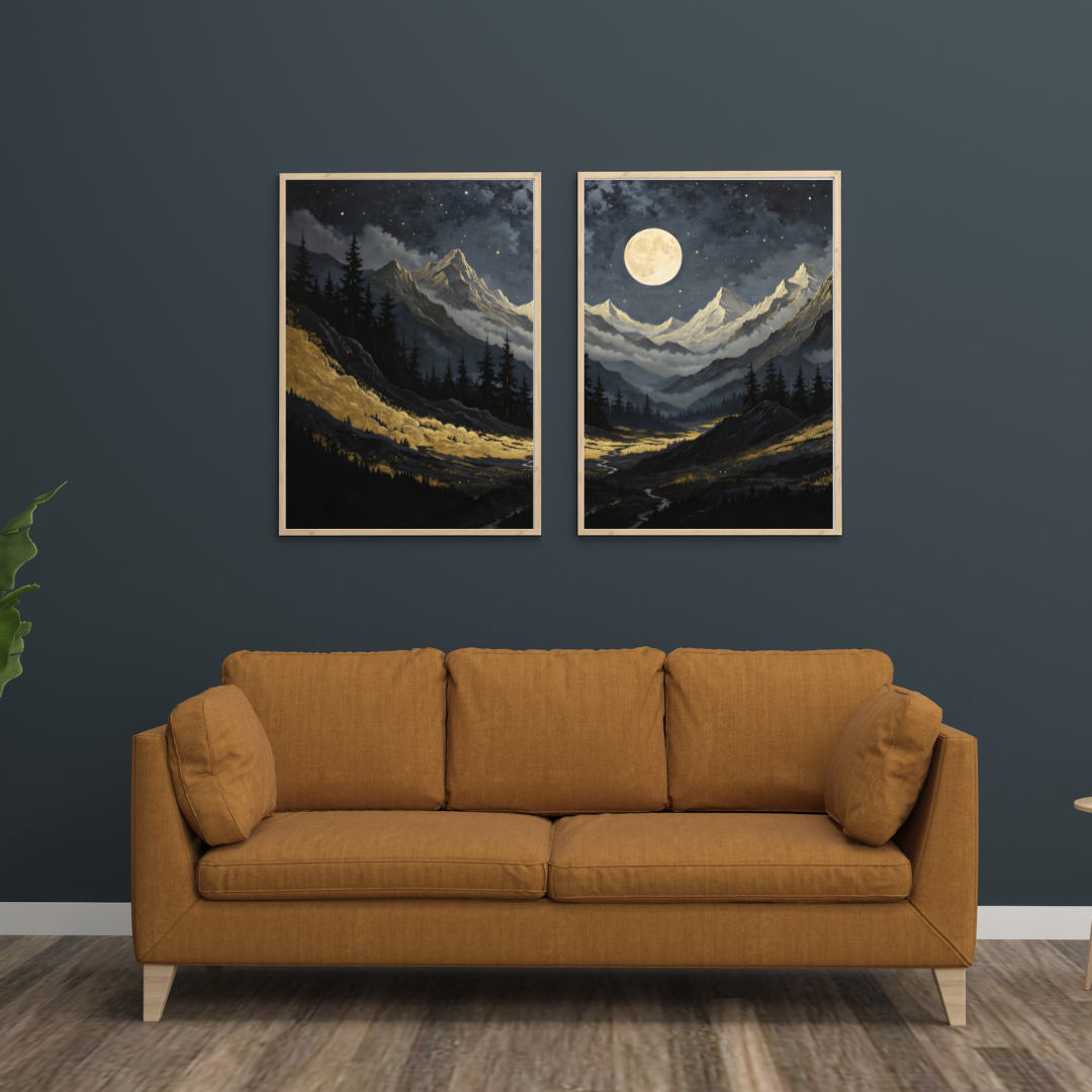 Luxurious Gold & Black Mountain Landscape Wall Art