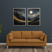 Luxurious Gold & Black Mountain Landscape Wall Art