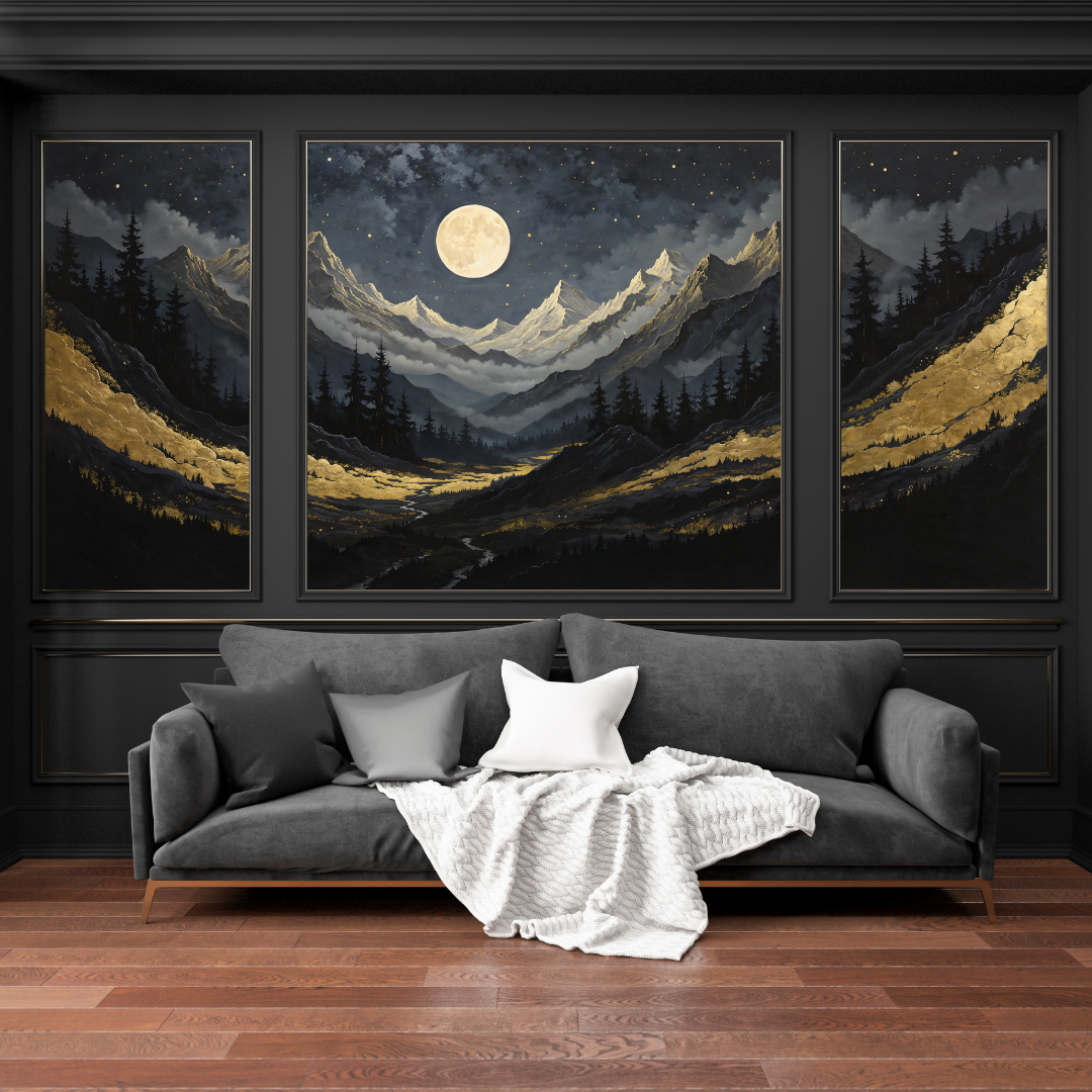 Luxurious Gold & Black Mountain Landscape Wall Art